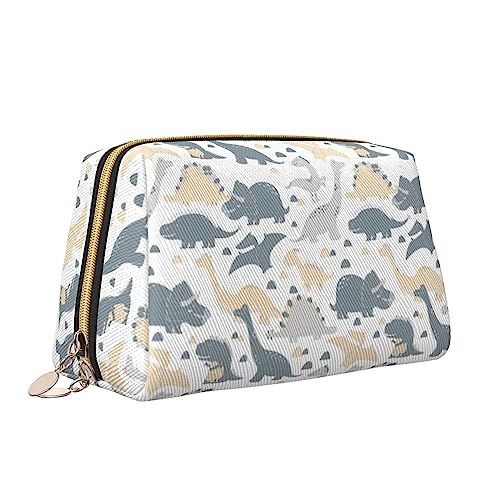 Cartoon Dinosaurier Leder Make-up Tasche Große Kapazität Reise Kosmetiktaschen Öffnung Make-up Tasche Tragbare Wasserdichte Kulturtasche für Frauen Mädchen Kosmetik Organizer, weiß, Einheitsgröße von QQLADY