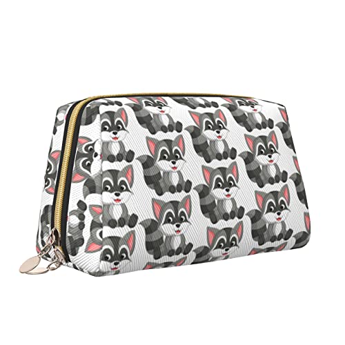 Cartoon Waschbär Leder Make-up Tasche Große Kapazität Reise Kosmetiktaschen Öffnung Make-up Tasche Tragbare Wasserdichte Kulturtasche für Frauen Mädchen Kosmetik Organizer, weiß, Einheitsgröße von QQLADY
