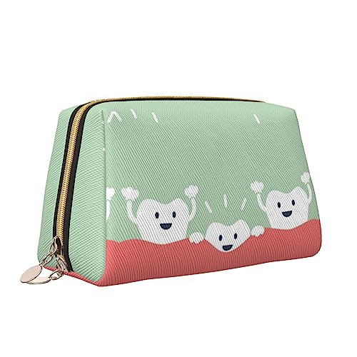 Cartoon Zähne wachsen Leder Make-up Tasche Große Kapazität Reise Kosmetiktaschen Öffnung Make-up Tasche Tragbare Wasserdichte Kulturtasche für Frauen Mädchen Kosmetik Organizer, weiß, Einheitsgröße von QQLADY