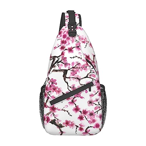 Cherry Blossom Aquarell Bauchtasche für Mann Frauen Hüfttasche Verstellbarer Gürtel Lässige Brusttasche Bauchtaschen für Reisen Sport Laufen Wandern Hüfttaschen, Schwarz , Einheitsgröße von QQLADY