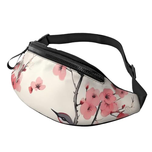 Cherry Branches Flowers Birds Fanny Pack for Man Women Waist Bag Adjustable Belt Casual Chest Bag Bum Bags for Travel Sports Running Hiking Waist Packs, Schwarz , Einheitsgröße von QQLADY