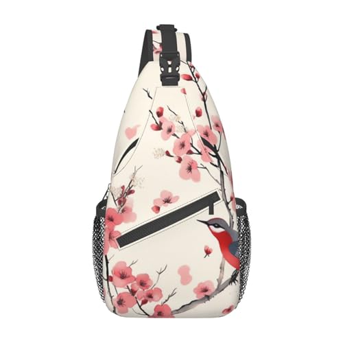 Cherry Branches Flowers Birds Fanny Pack for Man Women Waist Bag Adjustable Belt Casual Chest Bag Bum Bags for Travel Sports Running Hiking Waist Packs, Schwarz , Einheitsgröße von QQLADY