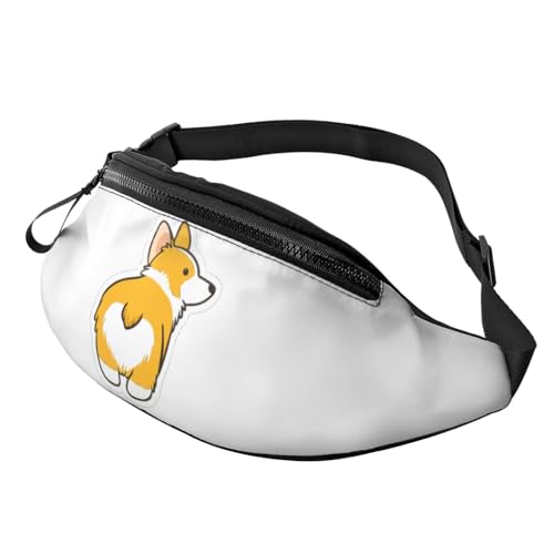 Cute Corgi Butt Fanny Pack for Man Women Waist Bag Adjustable Belt Casual Chest Bag Bum Bags for Travel Sports Running Hiking Waist Packs, Schwarz , Einheitsgröße von QQLADY