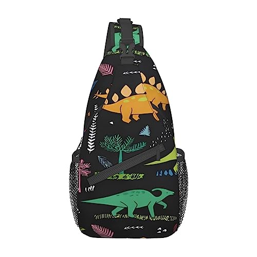 Dinosaurier Palmblatt Bauchtasche für Mann Frauen Hüfttasche Verstellbarer Gürtel Lässige Brusttasche Bauchtaschen für Reisen Sport Laufen Wandern Hüfttaschen, Schwarz , Einheitsgröße von QQLADY