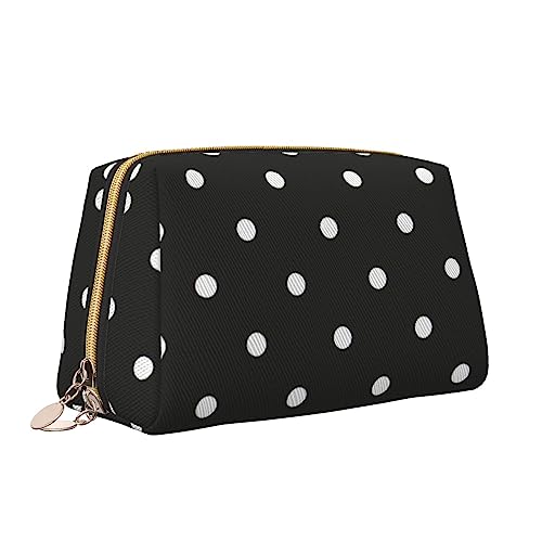 Dot Black & White Leather Makeup Bag Large Capacity Travel Cosmetic Bags Opening Make up Bag Portable Waterproof Toiletry Bag for Women Girls Cosmetic Organizer, weiß, Einheitsgröße von QQLADY