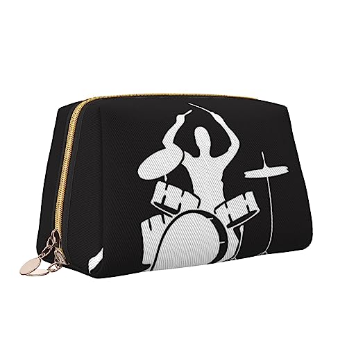 Drummer Leder Make-up Tasche Große Kapazität Reise Kosmetiktaschen Öffnung Make-up Tasche Tragbare Wasserdichte Kulturtasche für Frauen Mädchen Kosmetik Organizer, weiß, Einheitsgröße von QQLADY