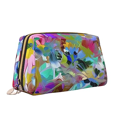 Farbige Blume Leder Make-up Tasche Große Kapazität Reise Kosmetiktaschen Öffnung Make-up Tasche Tragbare Wasserdichte Kulturtasche für Frauen Mädchen Kosmetik Organizer, weiß, Einheitsgröße von QQLADY