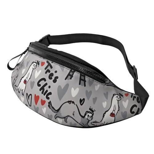 Französische Mode Modell Frettchen Fanny Pack für Mann Frauen Hüfttasche Verstellbarer Gürtel Casual Brusttasche Bauchtaschen für Reisen Sport Laufen Wandern Hüfttaschen, Schwarz , Einheitsgröße von QQLADY