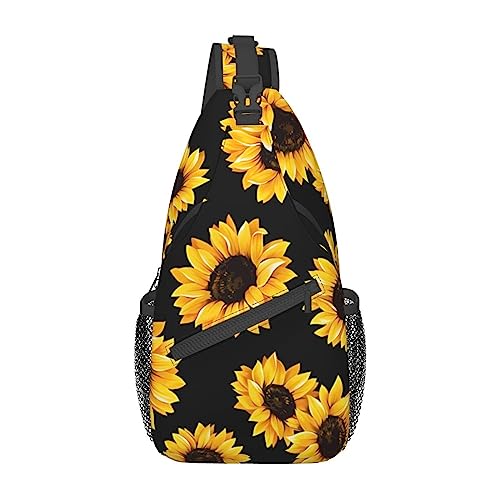 Frühling Sonnenblumen Retro Blumen Fanny Pack für Mann Frauen Hüfttasche Verstellbarer Gürtel Casual Brusttasche Bauchtaschen für Reisen Sport Laufen Wandern Taille Packs, Schwarz , Einheitsgröße von QQLADY