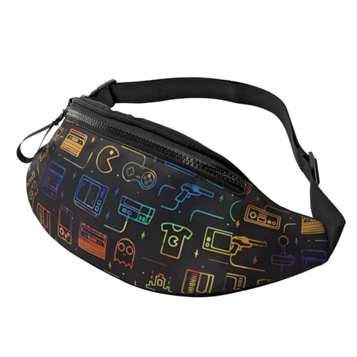 Game Video Gaming Pattern Fanny Pack for Man Women Waist Bag Adjustable Belt Casual Chest Bag Bum Bags for Travel Sports Running Hiking Waist Packs, Schwarz , Einheitsgröße von QQLADY