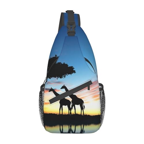 Giraffe Sunset Fanny Pack für Mann Frauen Hüfttasche Verstellbarer Gürtel Casual Brusttasche Bauchtaschen für Reisen Sport Laufen Wandern Hüfttaschen, Schwarz , Einheitsgröße von QQLADY