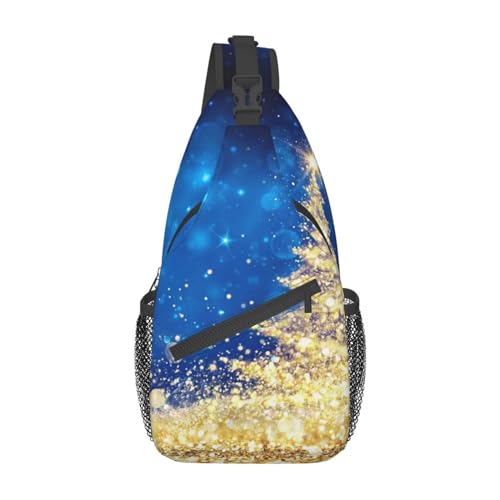 Golden Glitter Weihnachtsbaum Fanny Pack für Mann Frauen Hüfttasche Verstellbarer Gürtel Lässige Brusttasche Bauchtaschen für Reisen Sport Laufen Wandern Hüfttaschen, Schwarz , Einheitsgröße von QQLADY