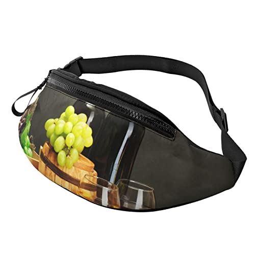 Grape Wine in Bottle Cups Fanny Pack für Mann Frauen Hüfttasche Verstellbarer Gürtel Casual Brusttasche Bauchtaschen für Reisen Sport Laufen Wandern Hüfttaschen, Schwarz , Einheitsgröße von QQLADY