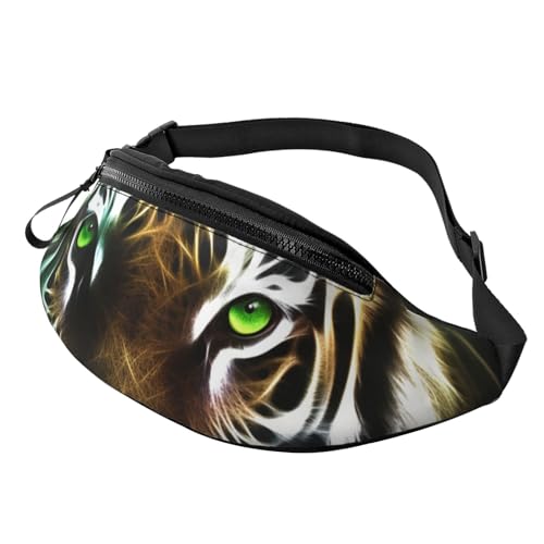 Green-Eyed Tiger Fanny Pack for Man Women Waist Bag Adjustable Belt Casual Chest Bag Bum Bags for Travel Sports Running Hiking Waist Packs, Schwarz , Einheitsgröße von QQLADY