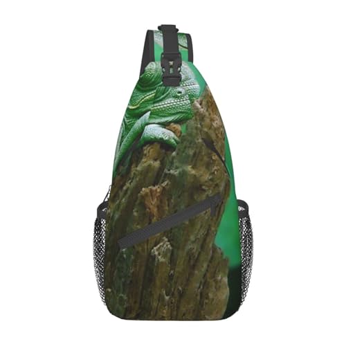 Grüne Eidechse Bauchtasche für Herren Damen Hüfttasche Verstellbarer Gürtel Lässige Brusttasche Bauchtaschen für Reisen Sport Laufen Wandern Hüfttaschen, Schwarz , Einheitsgröße von QQLADY