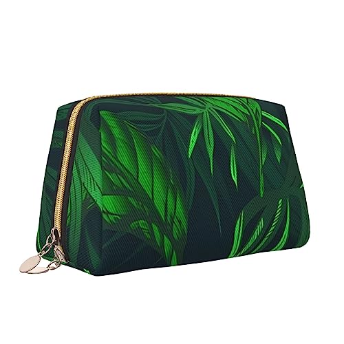 Grüne tropische Dschungelpflanze Leder Make-up Tasche Große Kapazität Reise Kosmetiktaschen Öffnung Make-up Tasche Tragbare Wasserdichte Kulturtasche für Frauen Mädchen Kosmetik Organizer, weiß, von QQLADY