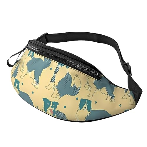 Gürteltasche mit Border Collie-Muster für Herren und Damen, verstellbarer Gürtel, lässige Brusttasche, Bauchtaschen für Reisen, Sport, Laufen, Wandern, Hüfttaschen, Schwarz , Einheitsgröße von QQLADY