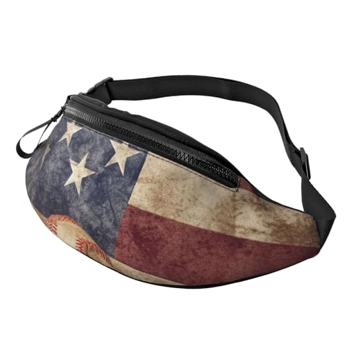 Gürteltasche mit amerikanischer Flagge und Baseball, für Herren und Damen, verstellbarer Gürtel, lässige Brusttasche, Bauchtaschen für Reisen, Sport, Laufen, Wandern, Hüfttaschen, Schwarz , von QQLADY