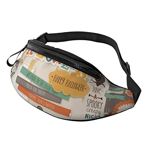 Halloween Scrapbook Fanny Pack for Man Women Waist Bag Adjustable Belt Casual Chest Bag Bum Bags for Travel Sports Running Hiking Waist Packs, Schwarz , Einheitsgröße von QQLADY