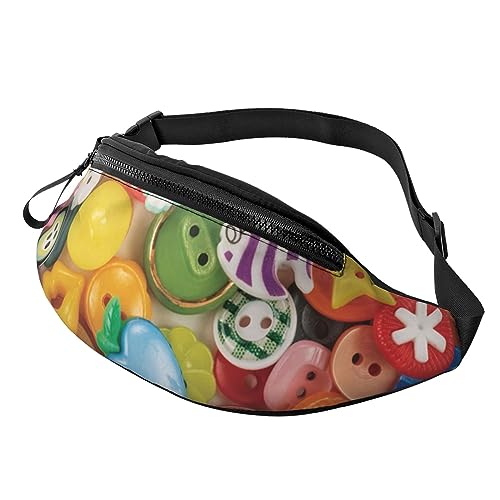 Happy Buttons Bauchtasche für Herren und Damen, verstellbarer Gürtel, lässige Brusttasche, Bauchtaschen für Reisen, Sport, Laufen, Wandern, Hüfttaschen, Schwarz , Einheitsgröße von QQLADY