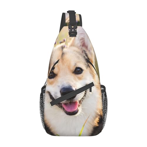 Happy Corgi Dog Fanny Pack for Man Women Waist Bag Adjustable Belt Casual Chest Bag Bum Bags for Travel Sports Running Hiking Waist Packs, Schwarz , Einheitsgröße von QQLADY