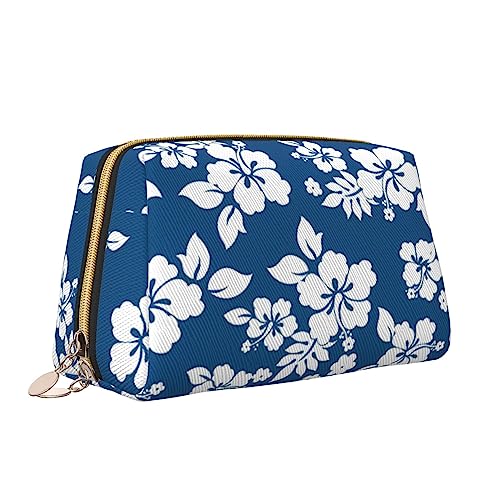 Hawaii Blume Leder Make-up Tasche Große Kapazität Reise Kosmetiktaschen Öffnung Make-up Tasche Tragbare Wasserdichte Kulturtasche für Frauen Mädchen Kosmetik Organizer, weiß, Einheitsgröße von QQLADY