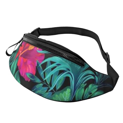 Hawaiian Hibiscus Fanny Pack for Man Women Waist Bag Adjustable Belt Casual Chest Bag Bum Bags for Travel Sports Running Hiking Waist Packs, Schwarz , Einheitsgröße von QQLADY