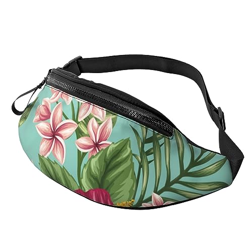 Hawaiian Tropical Leaves Flowers Fanny Pack for Man Women Waist Bag Adjustable Belt Casual Chest Bag Bum Bags for Travel Sports Running Hiking Waist Packs, Schwarz , Einheitsgröße von QQLADY