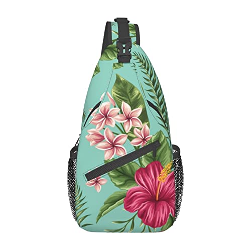 Hawaiian Tropical Leaves Flowers Fanny Pack for Man Women Waist Bag Adjustable Belt Casual Chest Bag Bum Bags for Travel Sports Running Hiking Waist Packs, Schwarz , Einheitsgröße von QQLADY