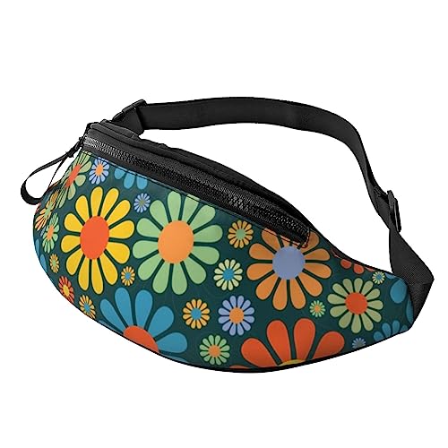 Hippie-Muster Bauchtasche für Mann Frauen Hüfttasche Verstellbarer Gürtel Lässige Brusttasche Bauchtaschen für Reisen Sport Laufen Wandern Hüfttaschen, Schwarz , Einheitsgröße von QQLADY