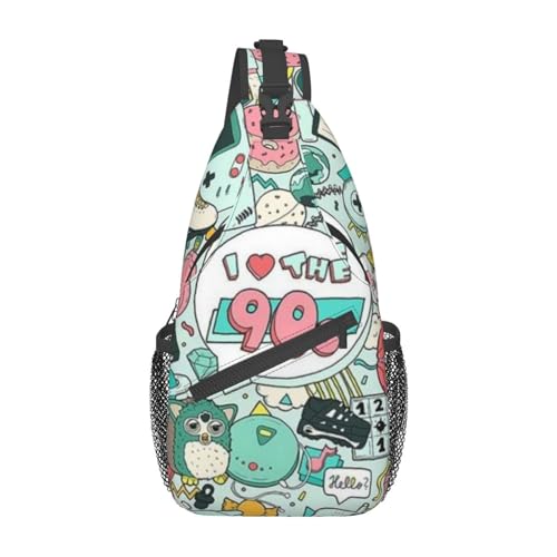 I Love The 90s Illustration Fanny Pack for Man Women Waist Bag Adjustable Belt Casual Chest Bag Bum Bags for Travel Sports Running Hiking Waist Packs, Schwarz , Einheitsgröße von QQLADY