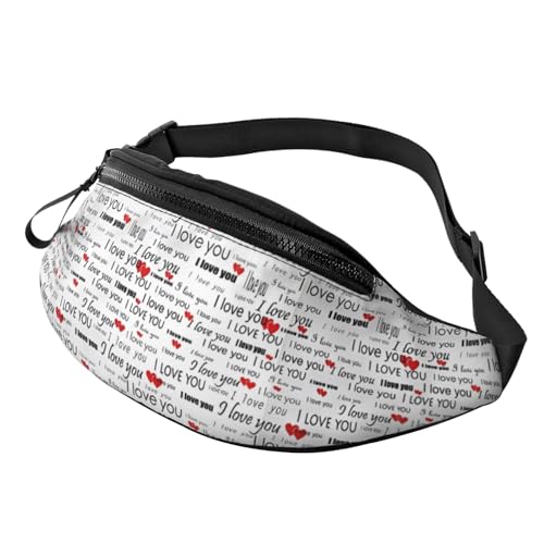 I Love You Words with Hearts Fanny Pack for Man Women Waist Bag Adjustable Belt Casual Chest Bag Bum Bags for Travel Sports Running Hiking Waist Packs, Schwarz , Einheitsgröße von QQLADY