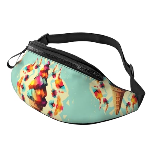 Ice Cream Polygon Fanny Pack for Man Women Waist Bag Adjustable Belt Casual Chest Bag Bum Bags for Travel Sports Running Hiking Waist Packs, Schwarz , Einheitsgröße von QQLADY