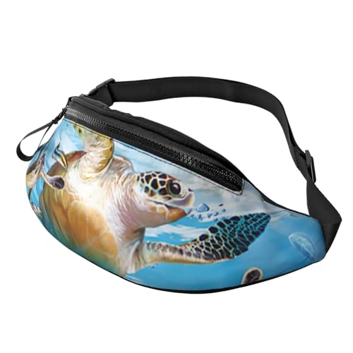 Journey of the Sea Turtles Fanny Pack for Man Women Waist Bag Adjustable Belt Casual Chest Bag Bum Bags for Travel Sports Running Hiking Waist Packs, Schwarz , Einheitsgröße von QQLADY