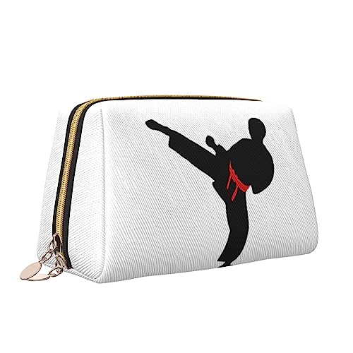 Karate Boy Changeable Belt Color Leather Makeup Bag Large Capacity Travel Cosmetic Bags Opening Make up Bag Portable Waterproof Toiletry Bag for Women Girls Cosmetic Organizer, weiß, Einheitsgröße von QQLADY