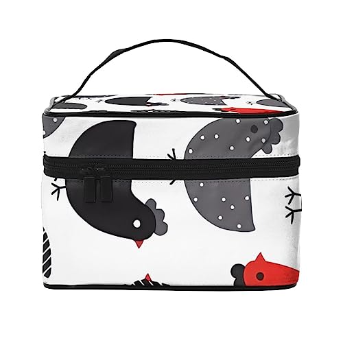 Kreative Cartoon-Huhn-Make-up-Tasche, große Reise-Make-up-Tasche, Organizer, Kosmetiktaschen für Frauen, waschbare Make-up-Tasche, Make-up-Organizer, Kulturbeutel für Mädchen, Schwarz, Einheitsgröße, von QQLADY