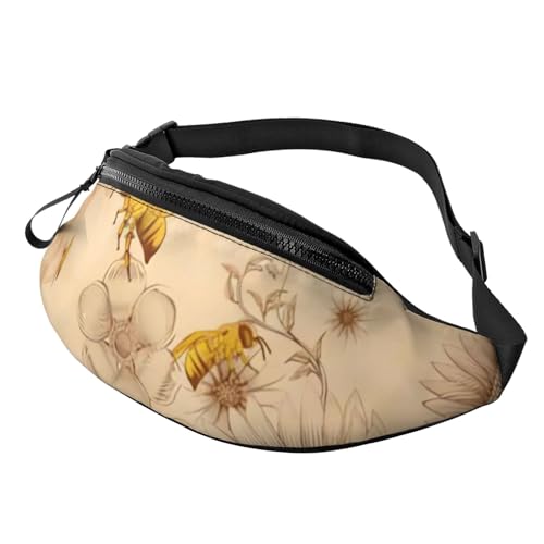 Ländliche Honigbienen Blumen Bauchtasche für Mann Frauen Hüfttasche Verstellbarer Gürtel Lässige Brusttasche Bauchtaschen für Reisen Sport Laufen Wandern Hüfttaschen, Schwarz , Einheitsgröße von QQLADY