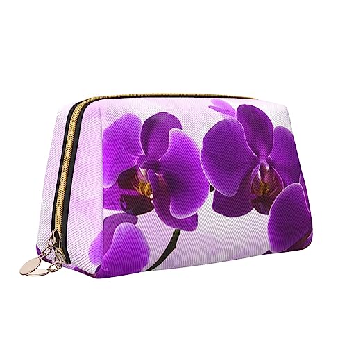 Lila Blume Leder Make-up Tasche Große Kapazität Reise Kosmetiktaschen Öffnung Make-up Tasche Tragbare Wasserdichte Kulturtasche für Frauen Mädchen Kosmetik Organizer, weiß, Einheitsgröße von QQLADY