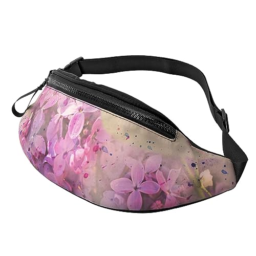 Lila Blumen Bauchtasche für Mann Frauen Hüfttasche Verstellbarer Gürtel Lässige Brusttasche Bauchtaschen für Reisen Sport Laufen Wandern Hüfttaschen, Schwarz , Einheitsgröße von QQLADY