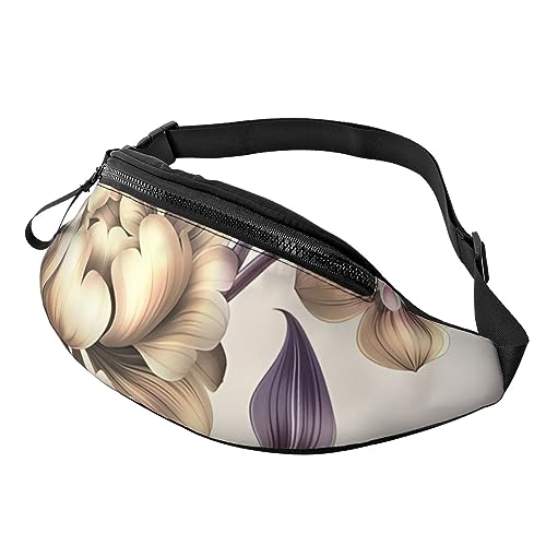 Lila Elegante Pfingstrosen-Blume Bauchtasche für Mann Frauen Hüfttasche Verstellbarer Gürtel Lässige Brusttasche Bauchtaschen für Reisen Sport Laufen Wandern Hüfttaschen, Schwarz , Einheitsgröße von QQLADY