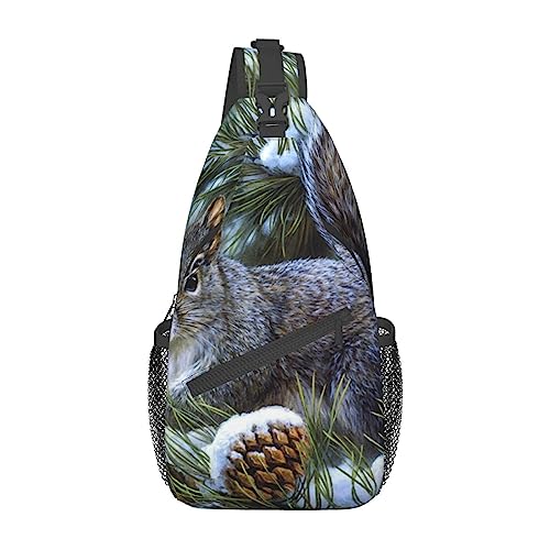 Little Squirrel Bauchtasche für Herren und Damen, verstellbarer Gürtel, lässige Brusttasche, Bauchtaschen für Reisen, Sport, Laufen, Wandern, Hüfttaschen, Schwarz , Einheitsgröße von QQLADY