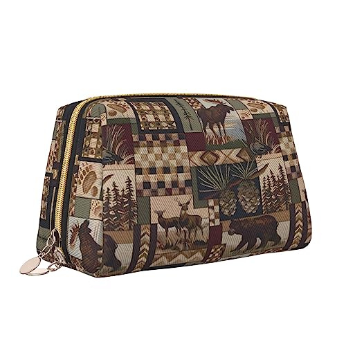 Lodge Bear Hirsch Leder Make-up Tasche Große Kapazität Reise Kosmetiktaschen Öffnung Make-up Tasche Tragbare Wasserdichte Kulturtasche für Frauen Mädchen Kosmetik Organizer, weiß, Einheitsgröße von QQLADY