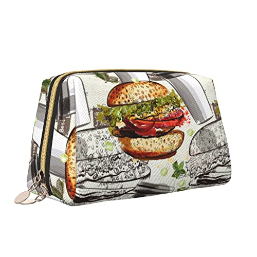 Lustige Lebensmittel-Hamburger und Tassen, Leder-Make-up-Tasche, große Kapazität, Reise-Kosmetiktaschen, Öffnung, Make-up-Tasche, tragbar, wasserdicht, Kulturbeutel für Frauen und Mädchen, von QQLADY