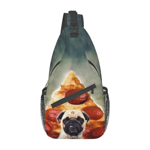 Lustige Mops-Hunde-Pizza-Bauchtasche für Männer und Frauen, Gürteltasche, verstellbarer Gürtel, lässige Brusttasche, Bauchtaschen für Reisen, Sport, Laufen, Wandern, Hüfttaschen, Schwarz , von QQLADY