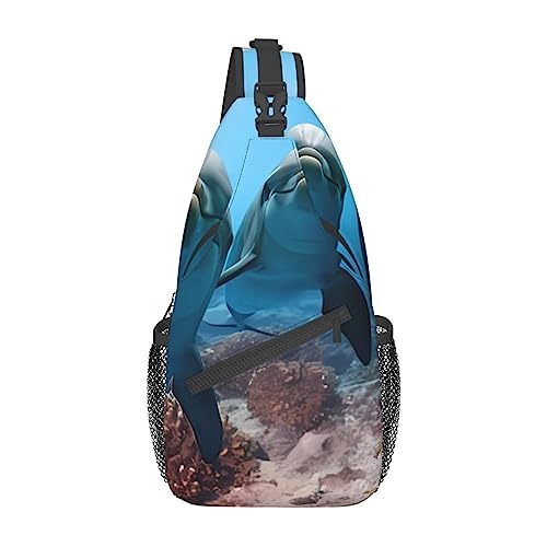 Lustiger Delphin schaut dich an Bauchtasche für Mann Frauen Hüfttasche Verstellbarer Gürtel Lässige Brusttasche Bauchtaschen für Reisen Sport Laufen Wandern Hüfttaschen, Schwarz , Einheitsgröße von QQLADY