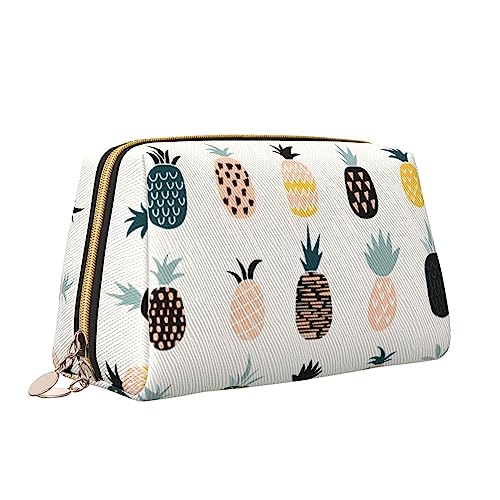 Make-up-Tasche aus Ananas-Leder, große Kapazität, Reise-Kosmetiktaschen, Öffnung, Make-up-Tasche, tragbar, wasserdicht, Kulturbeutel für Frauen und Mädchen, Kosmetik-Organizer, weiß, Einheitsgröße von QQLADY