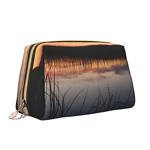 Make-up-Tasche aus Leder, Motiv: Seelandschaft, große Kapazität, Reise-Kosmetiktaschen, Öffnung, Make-up-Tasche, tragbar, wasserdicht, Kulturbeutel für Frauen und Mädchen, Kosmetik-Organizer, weiß, von QQLADY