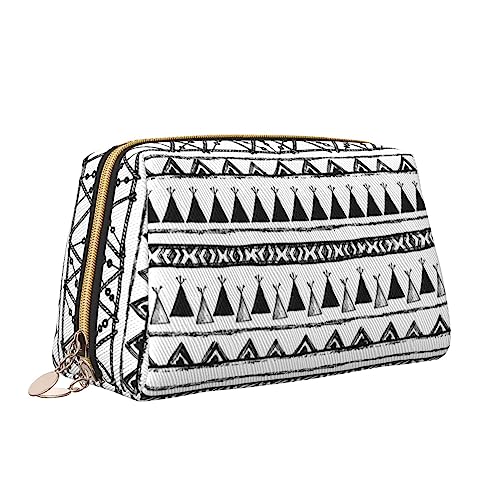 Make-up-Tasche aus Leder mit Indianer-Muster, große Kapazität, Reise-Kosmetiktaschen, Öffnung, Make-up-Tasche, tragbar, wasserdicht, Kulturbeutel für Frauen und Mädchen, Kosmetik-Organizer, weiß, von QQLADY