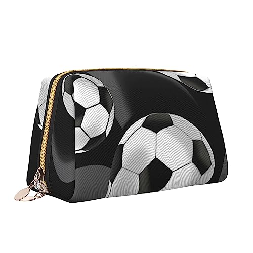 Make-up-Tasche aus schwarzem Leder, Motiv: Fußball-Motiv, große Kapazität, Reise-Kosmetiktaschen, Öffnung, Make-up-Tasche, tragbar, wasserdicht, Kulturbeutel für Frauen und Mädchen, von QQLADY