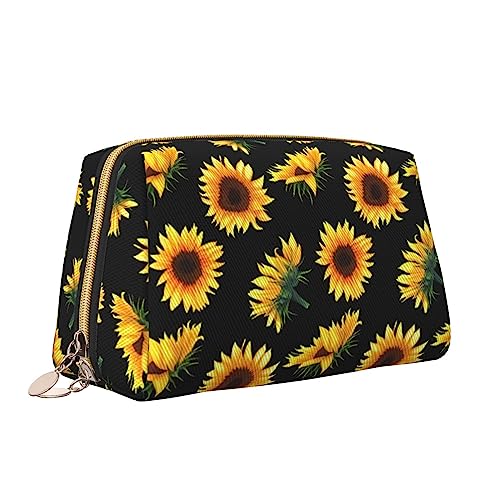 Make-up-Tasche mit Sonnenblumen-Motiv, Leder, große Kapazität, Reise-Kosmetiktaschen, Öffnung, Make-up-Tasche, tragbar, wasserdicht, Kulturbeutel für Frauen und Mädchen, Kosmetik-Organizer, weiß, von QQLADY